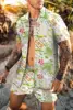New Fashion Hawaiian Print Short Sleeve Shirt Set Men's Beach Coconut Print Shorts Men's Daily Beach Shirt Two-piece 2
