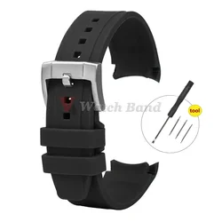 Curved End Silicone Rubber Sport Watch Band - 20mm/22mm Strap Replacement - 22mm (Black)
