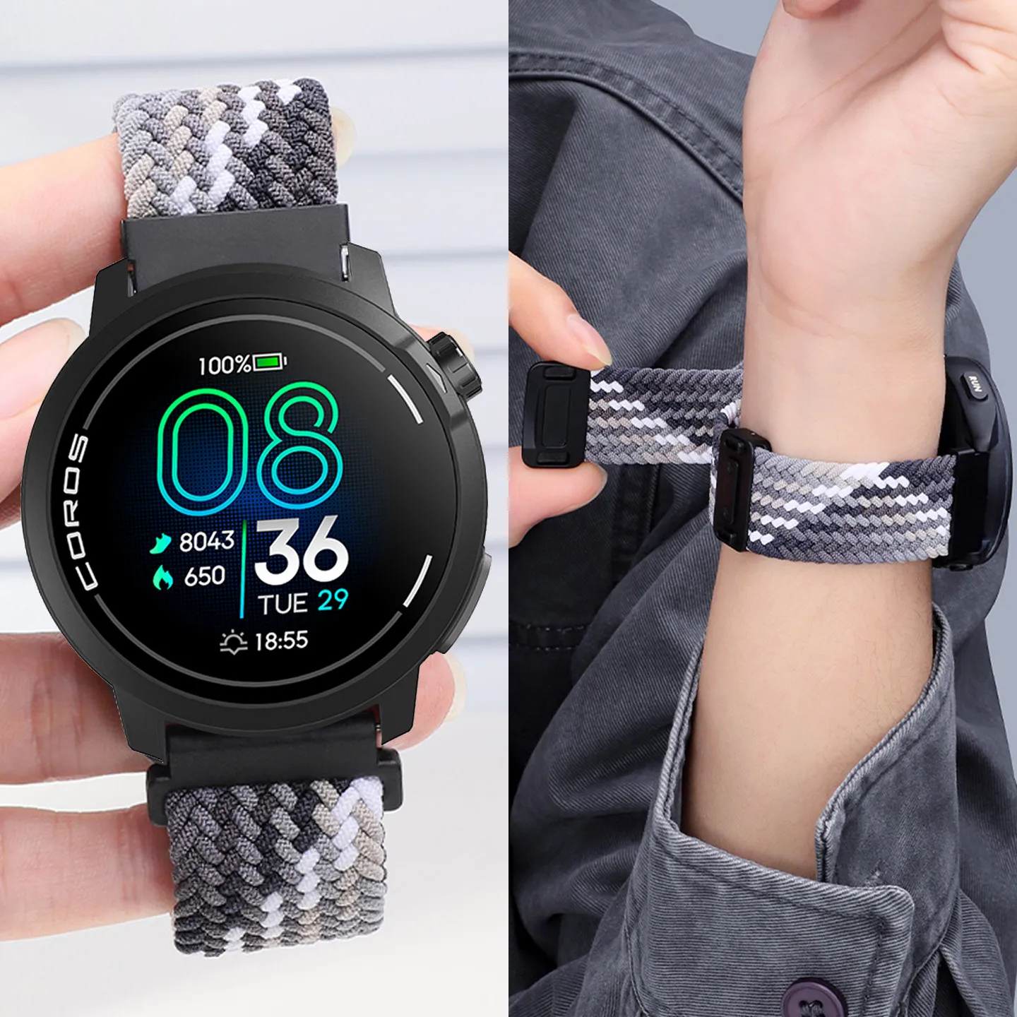 Magnetic Braided Loop Sport Strap - 20mm/22mm Adjustable Bracelet Band