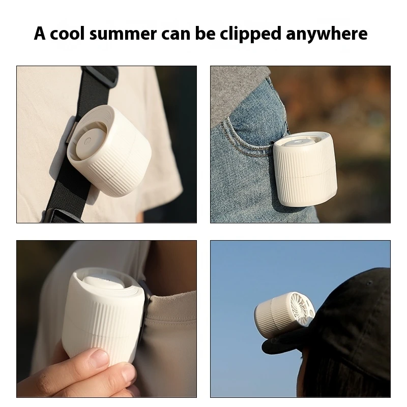 Portable Mini Pocket Fan Light Wearable Clip-On Rechargeable Outdoor Hat Clip Fan Light for Camping Fishing Hiking Travel Use