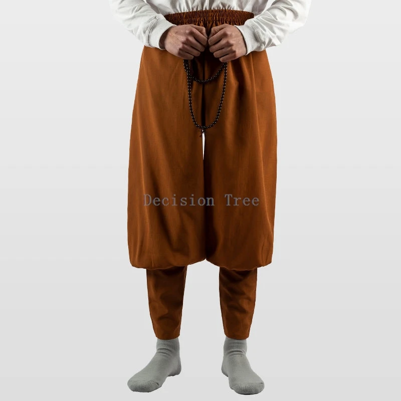 Chinese Buddhism Monk Daily Practice Leggings Pants Comfortable Linen Men Wushu Trousers Solid Color Simple Casual Pants