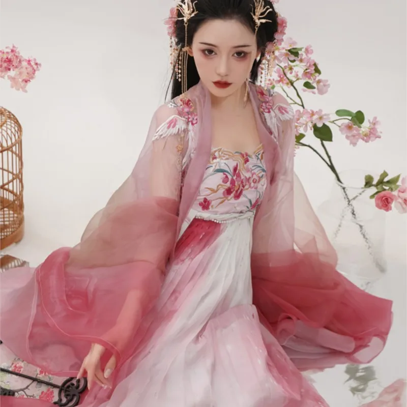

Original Hezi Skirt Embroidered Large-sleeved Shirt Hanfu Dress Women's Tang Chest Full Chest Spring Summer Hanfu Costume Suit