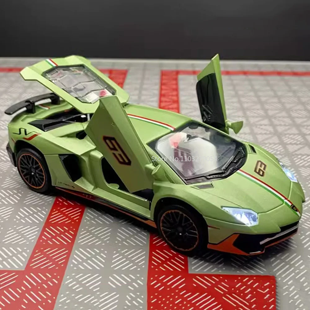 

1/32 Lambo LP780-4 Alloy Sports Car Model Toys Simulation Metal Body Light Sound Doors Opened Pull Back Function Collection Gift