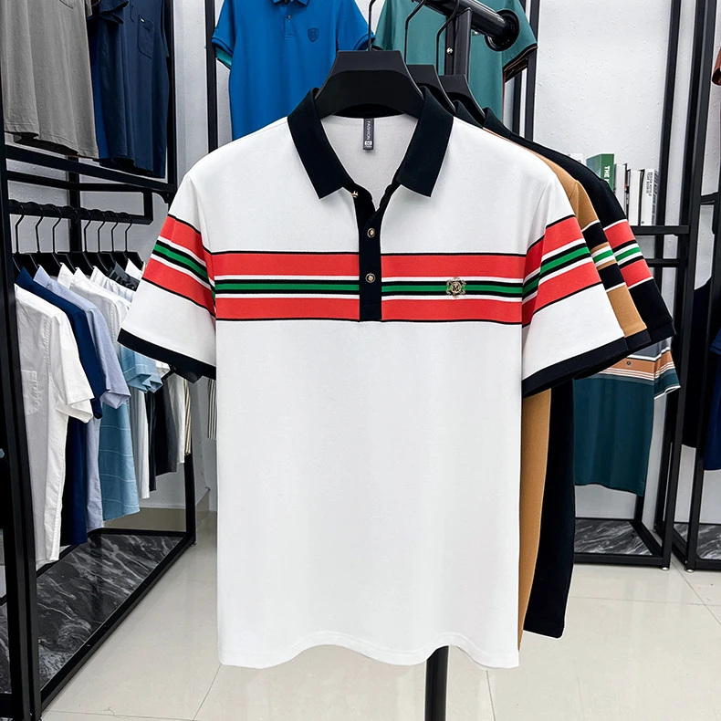 Light luxury letter embroidery polo shirt fashion brand men short sleeve T-shirt new stripe comfort summer breathable casual top 16 Sb89ae7c23d334195824915ccf62a0c05M