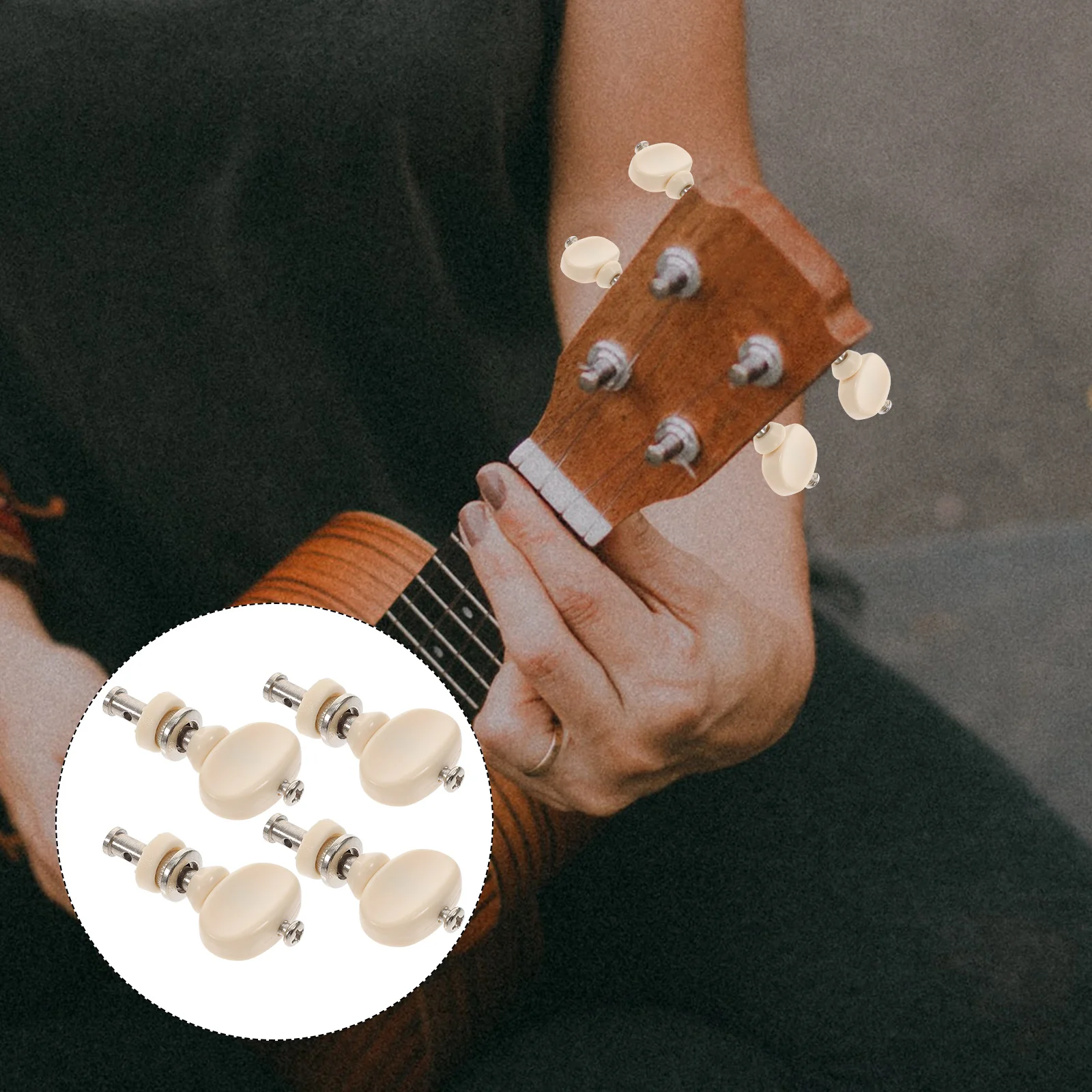 

4pcs String Tuning Pegs Keys Tuners Machine Head Pin Set for Ukulele Friction Tuners Parts White with Plastic Button (Chromium