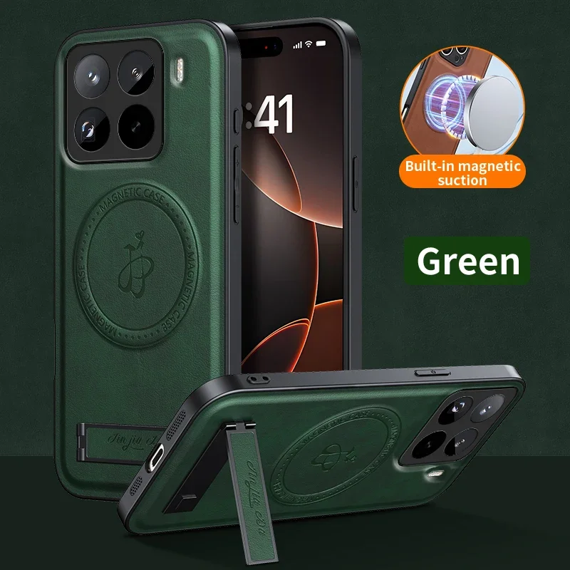 Enhanced Leather Stand Case - Magnetic, Wireless Charging, Shockproof, Camera Shell