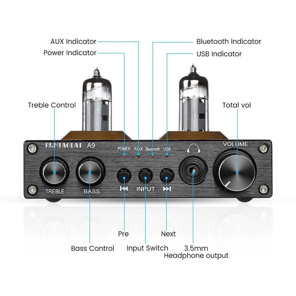 OP AMP, AUX, Bluetooth 5.0, USB, RCA,