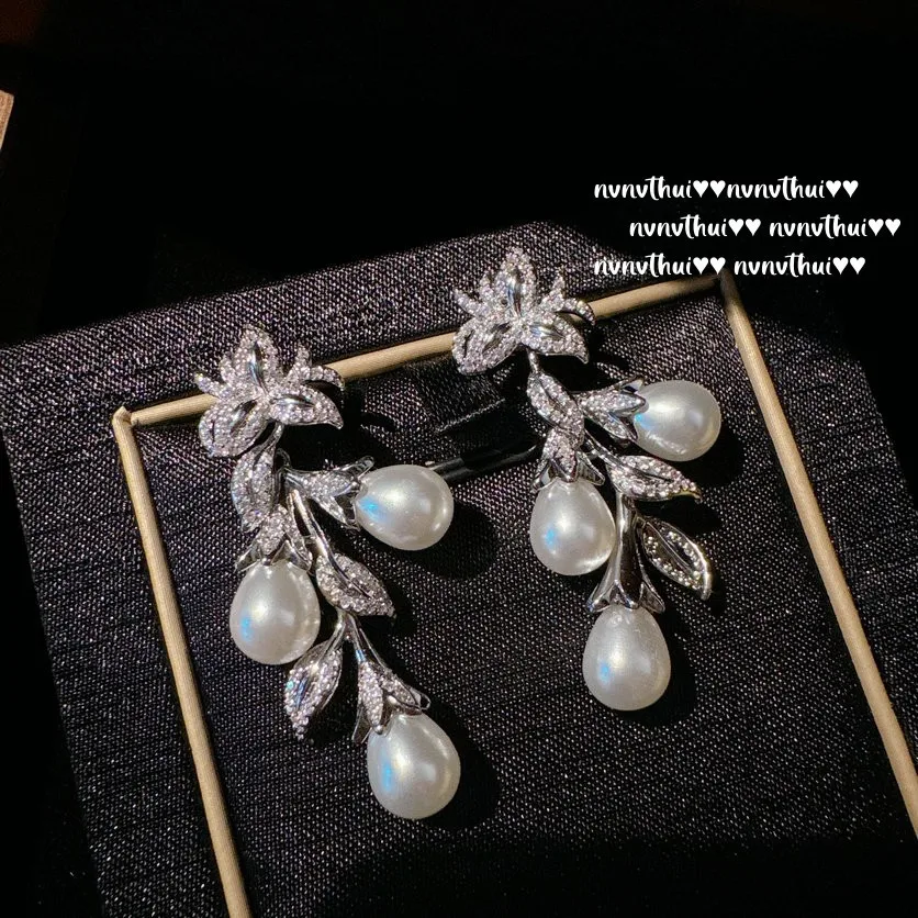 Baroque Pearl Flower Drop Earrings | Wedding Sterling Silver - Femstylo