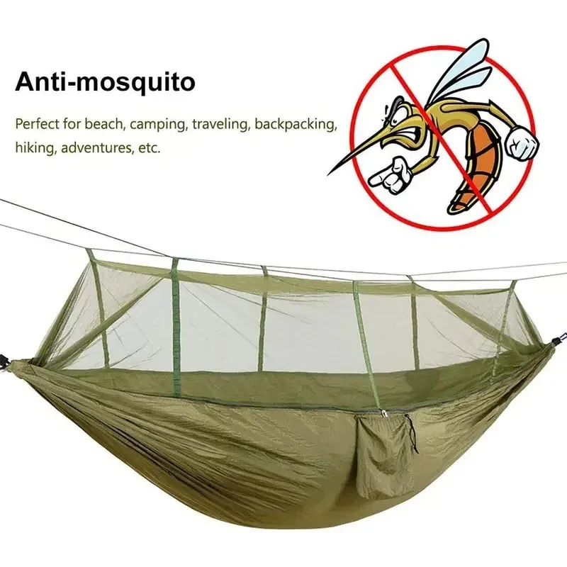 210T Parachute Camping Hammock with Mosquito Net, No-See-Um Mesh & Ripstop Nylon for Outdoor Bug Protection