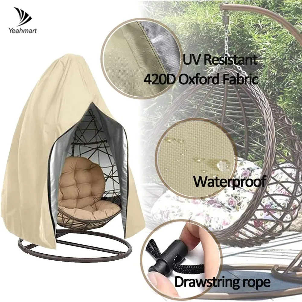 210D Patio Hanging Egg Chair Cover Waterproof Wind-Proof Swing Egg Chair Cover with Zipper Buckle for Outdoor