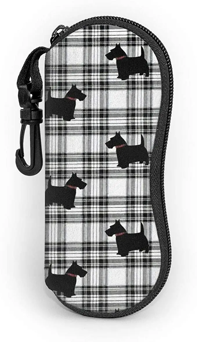 

Scottish Terrier Plaid Scotty Dog Sunglasses Soft Case Portable Ultra Light Eyeglasses Bag Multifunction Neoprene Zipper