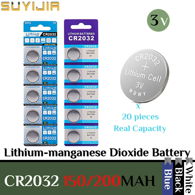 

20PCS Button Coin Cell 3V CR2032 CR 2032 Lithium Battery DL2032 ECR2032 BR2032 for Toy Car Remote Control Calculator Motherboard