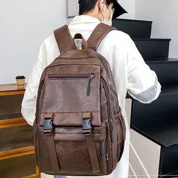 Pu Leather Laptop Backack For Men Women Classic Water-Resistant Purse Airplane Travel Backpacks Work Business Bag Schoolbag 1