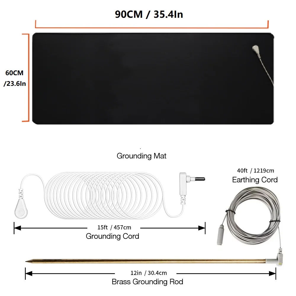 60X90CM Grounding Mat with Copper Grounding Rod Connect to Earth EMF Recovery,for Foot Therapy, Conductive Sleep Mat