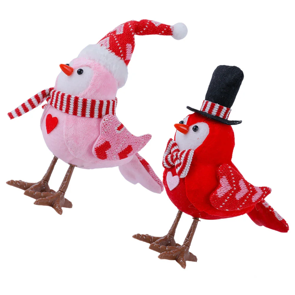 

Valentines Day Birds Statue Fabric Birds Figurines Light Up Birds Plush Pink Bird Figurines Ornaments Tiered Tray Decoration