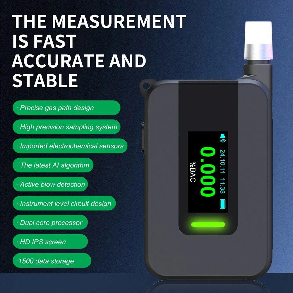 Electrochemical Alcohol Tester High Precision Professional Breath Alcohol Tester Portable Meter for Outdoors Expressway
