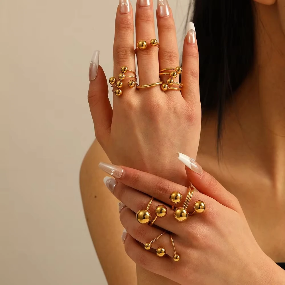 Ring jewelry Irregular Beads Stainless Steel Rings For Women Men Open Adjustable Gold Color Chunky Ball Minimalist Waterproof