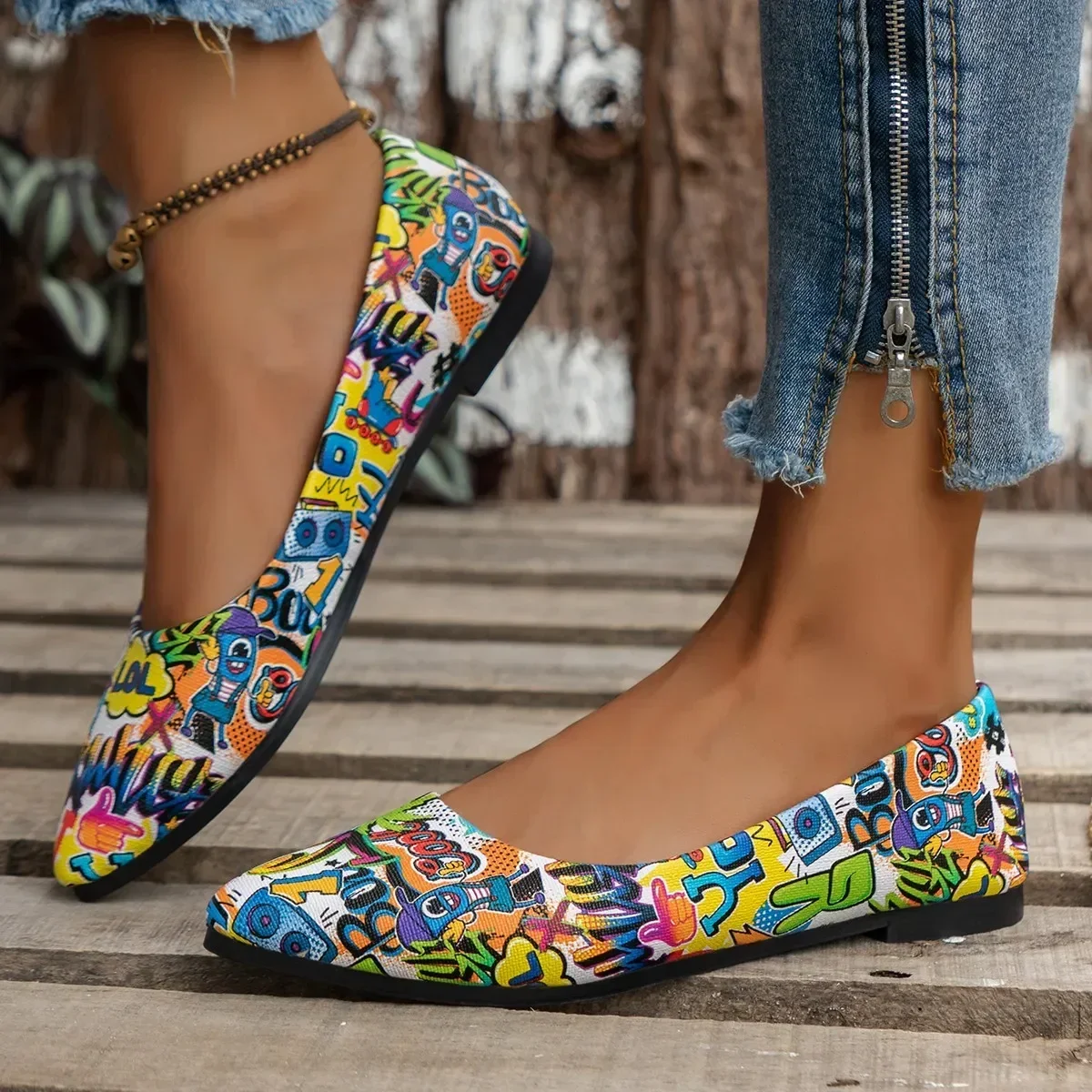 Women's Shoes Loafers Ballet Flats Pointed Toe Barefoot Slip-on Casual Flat Heel Comfortable Random Pattern Woman Shoe Size 43 women shoes casual shoes women flats barefoot shoes