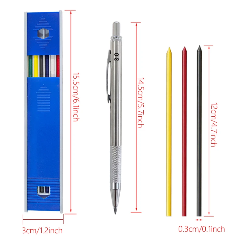 3.0mm Pencil Set Metal Mechanical Pencil Colored Erasable Pencils Writing Drawing Tools Carpentry Marker Pencil 3
