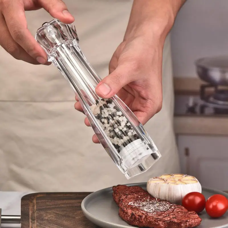 Manual Acrylic Salt and Pepper Grinder Sea Salt Shaker Prismatic Transparent Pepper Mill Ceramic Core Seasoning Bottle