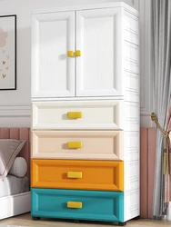 Children's wardrobe, home bedroom, modern and minimalist assembly, double door simple wardrobe, plastic baby storage cabinet