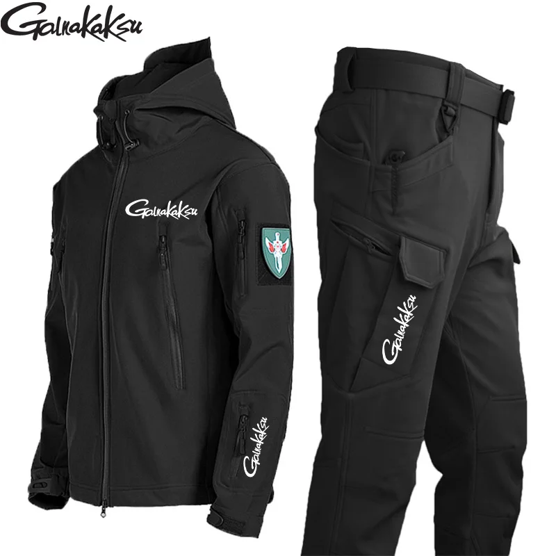

New Fishing Outdoor Jackets Suit Men's Winter Warm Plus Velvet Soft Shell Pants Fishing Ski Mountaineering Clothing Cold Fleece