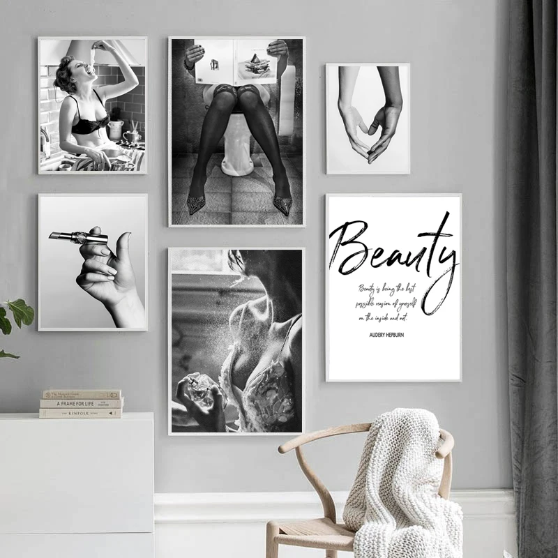 

Canvas Print Black White Modern Fashion Woman Wall Art Decorative Artwork Painting Aesthetic Pictures Girl Room Home Decor