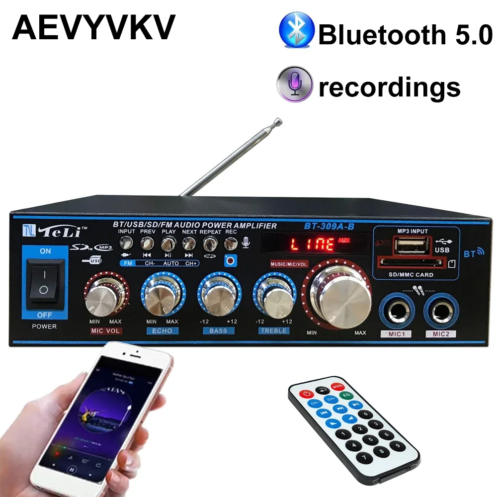 Fenton AV460 Amplificateur HiFi Bluetooth - 500W, avec Lecteur MP3 USB et SD, 2 Entrées Jack 6