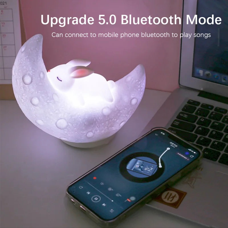 

Bluetooth-колонка, музыка, кролик, луна, хлопающая лампа, атмосфера, искусственная силиконовая неоновая комната, украшение для дома, креативный подарок, украшения
