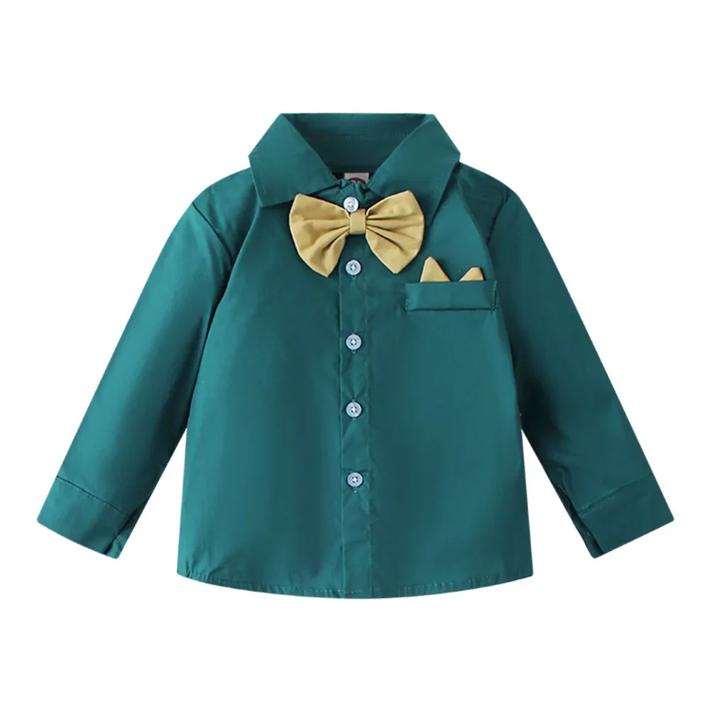 Cross-Border New Spring Autumn Children's Clothing Boys Long Sleeve Shirt Gentleman's Formal Performance Top with Bow Tie