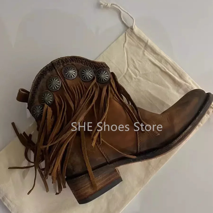Stivali Invernali Donna Con Frange E Tacco Basso – Modello Vintage Alla Caviglia, Impermeabili E Antiscivolo