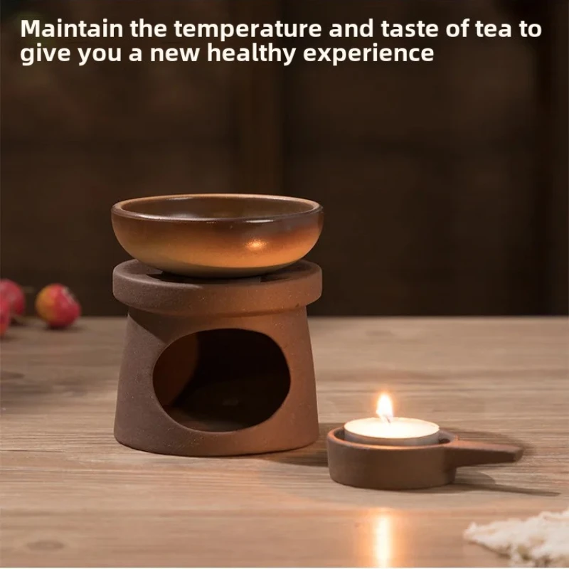 Japanese Style Ceramic Tea Warmer Set - Candle Heated Sand Pot Aroma Diffuser & Gongfu Tea Accessories with Essential Oil Burner
