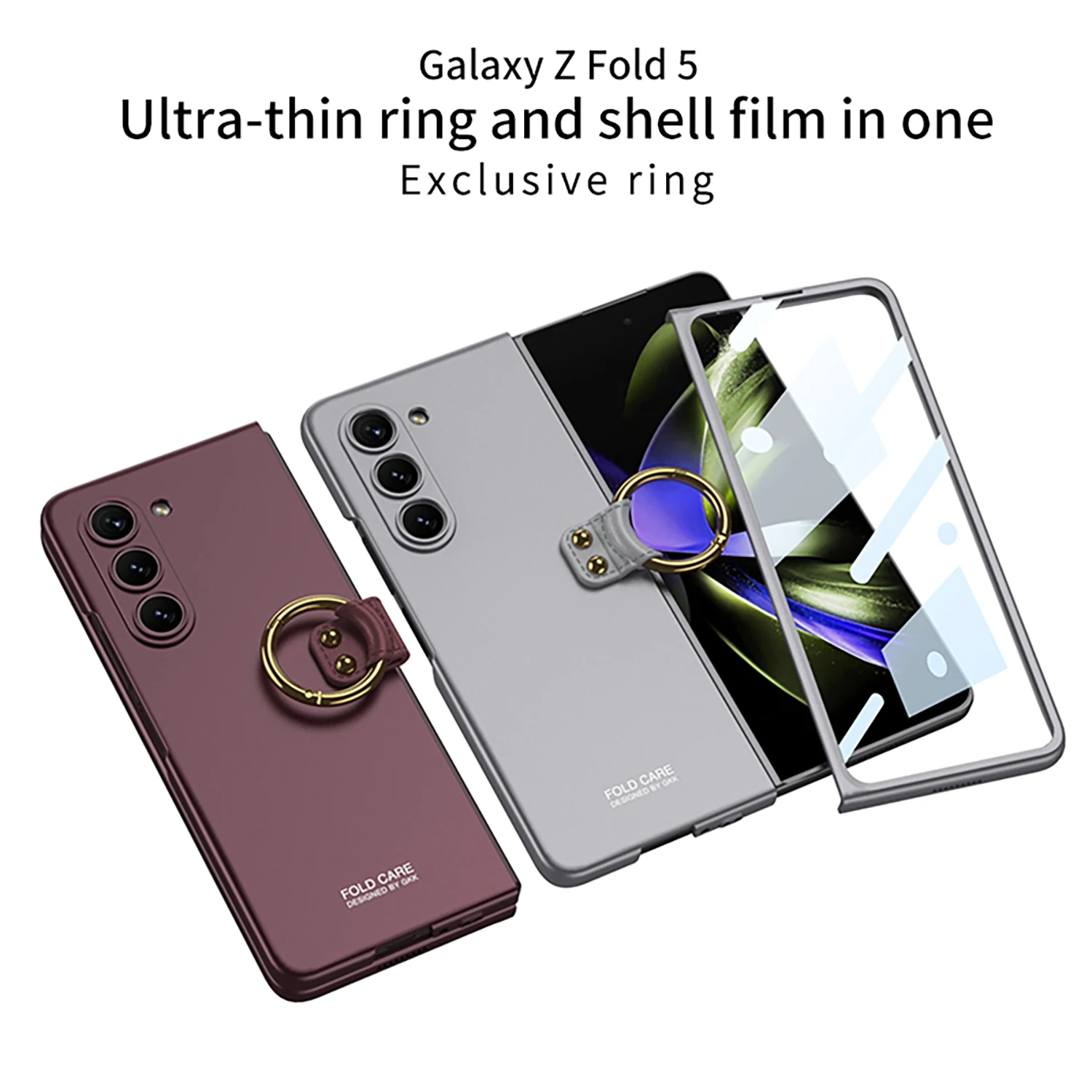 Ultra-thin Shell Film Integrated All-inclusive Protective Cover For Samsung Galaxy Z Fold 5 Creative Ring Bracket Phone Case