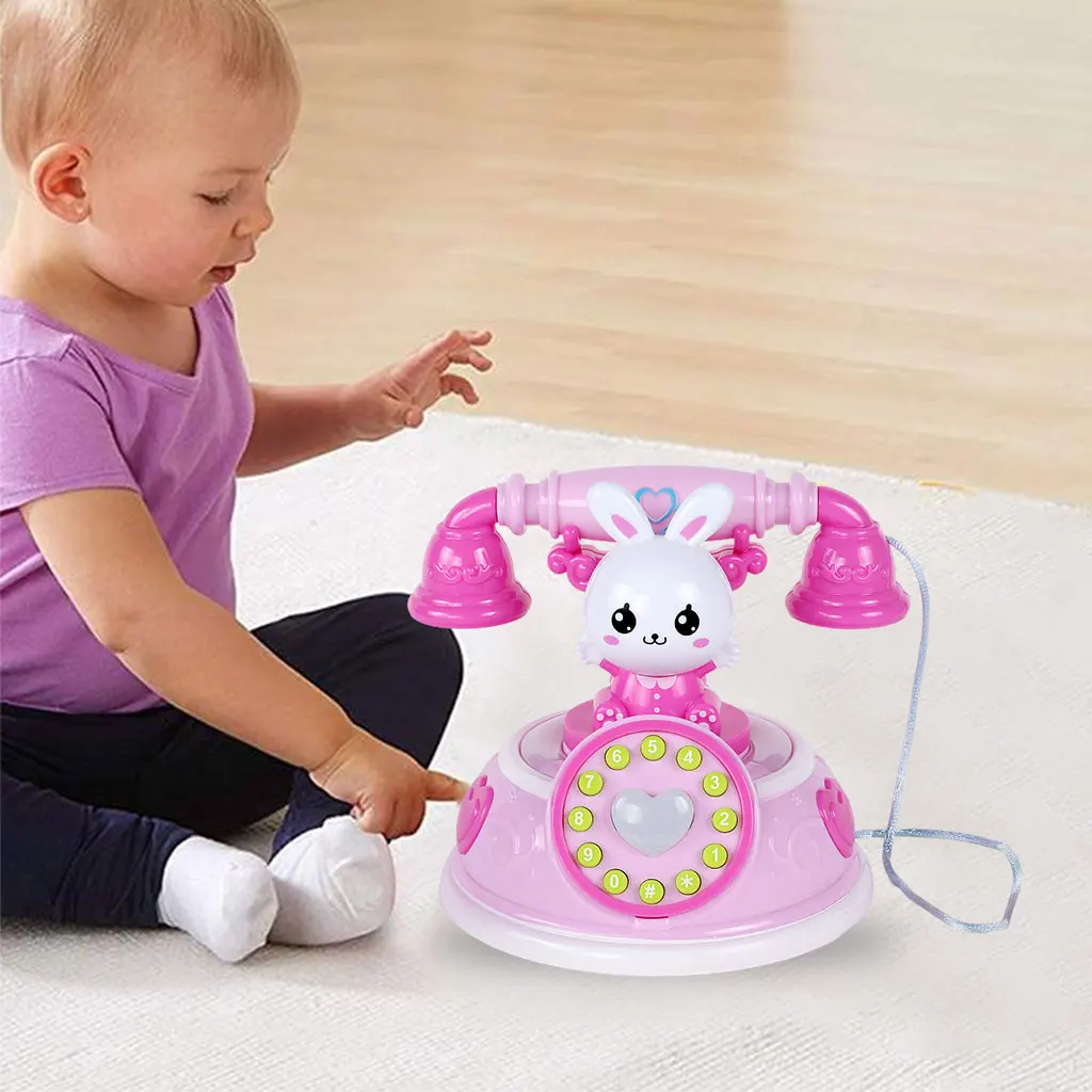 Plastic Electronic Vintage Telephone Landline Kids Pretend Play Early Educational Toy Birthday Gift 5