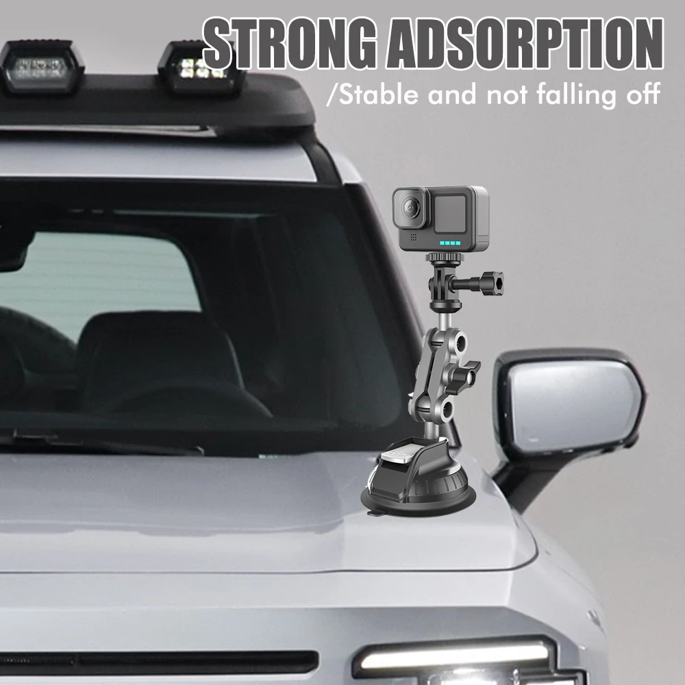 Support caméra action ventouse voiture en action sur une voiture en mouvement, capturant des images stabilisées