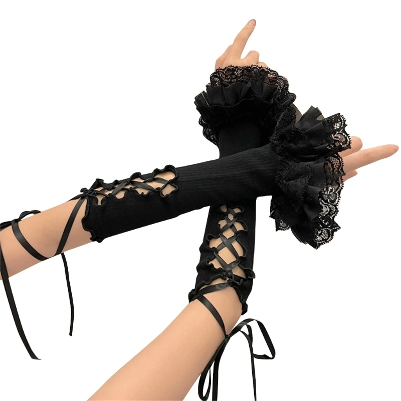 

Женские балетные бандажные вязаные перчатки Солнцезащитные нарукавные перчатки Y2k Варежки без пальцев женские аниме кружевные