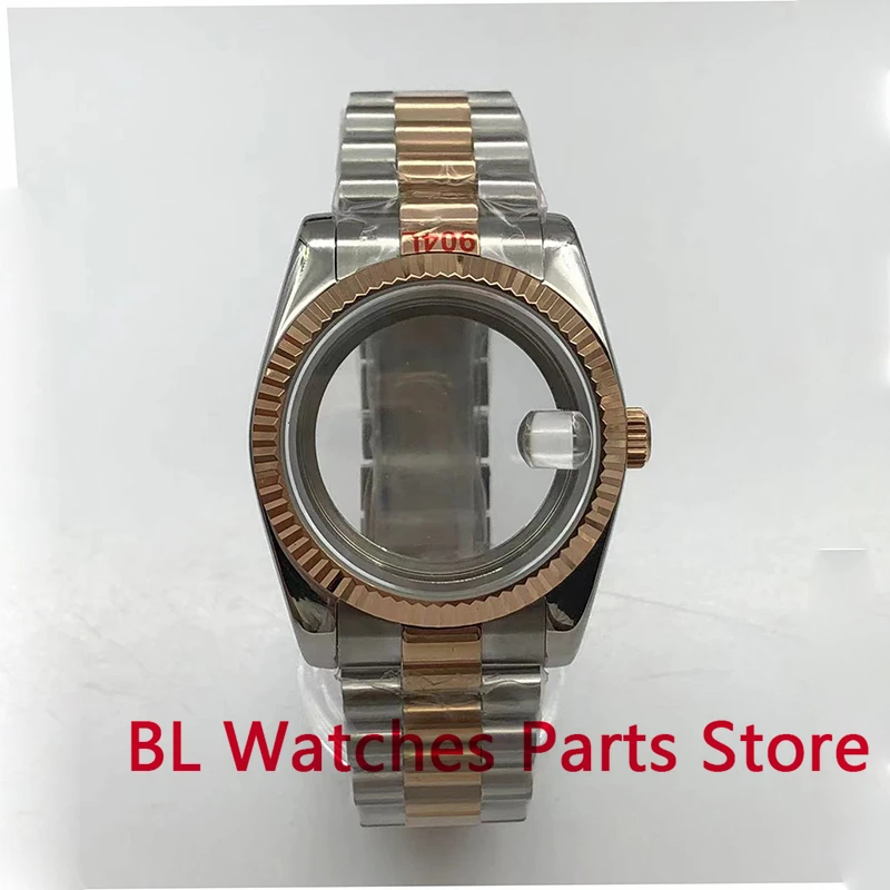 

BL 36mm/39mm Rose Gold Plated Sapphire Glass Watch Case Fit NH34 NH35 NH36 Miyota8215 DG2813 ETA2824 2836 PT5000 Oyster Strap