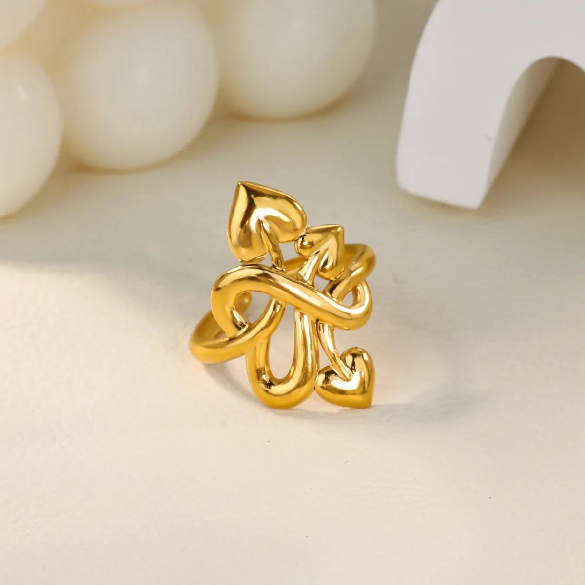 Heart & Arrow Wrap Design Rings for Women Gold Color Stainless Steel