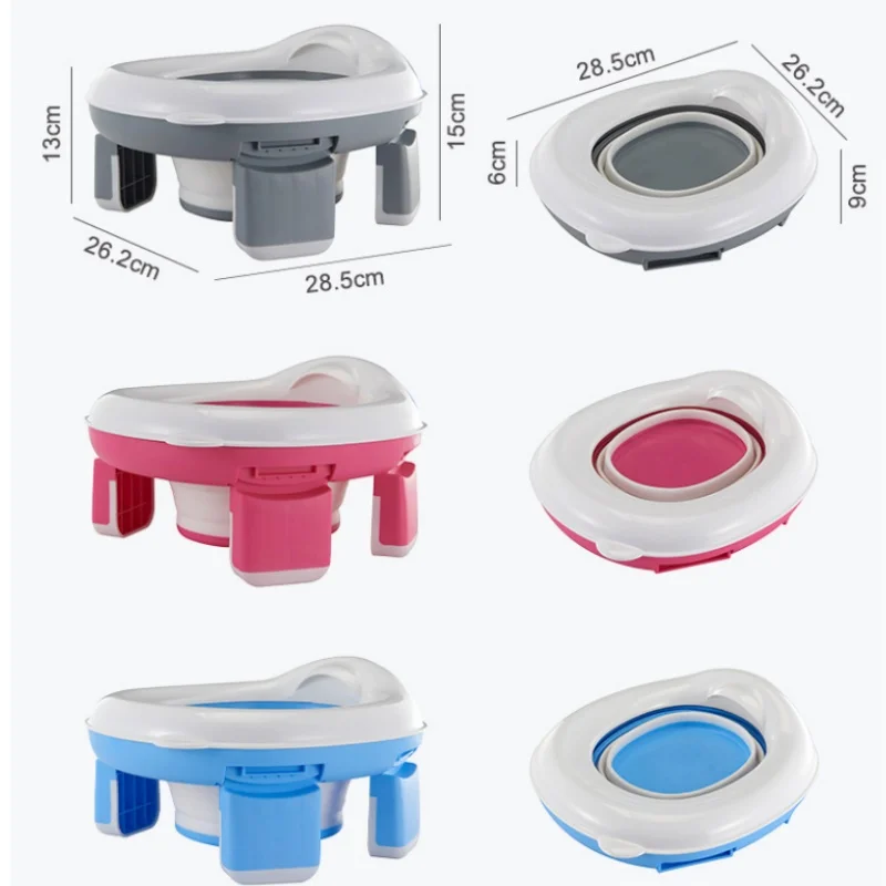 3 in 1 Travel Toilet Seat Foldable Children Potty with Bags Baby Pot Portable Silicone Baby Potty Training Toilet Seat for Kids 4
