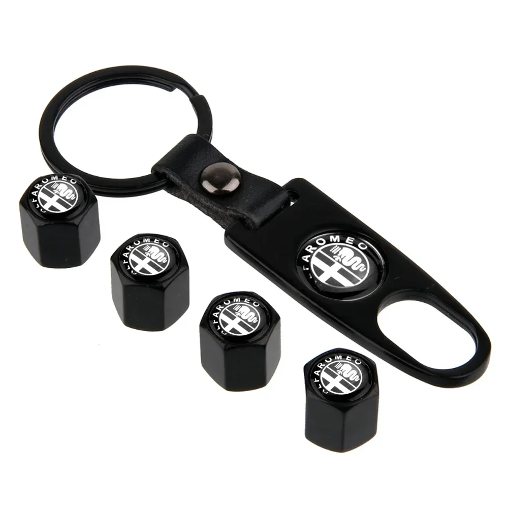 Elegant 4PCS Car Tire Valve Caps with Keychain Decoration - Premium Auto Accessories Collection
