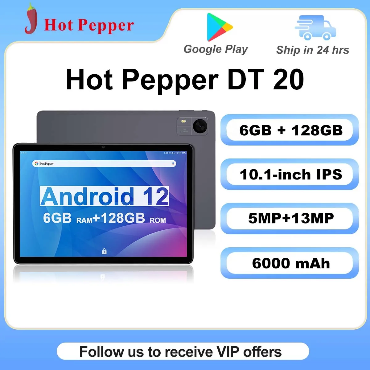 Tablet Peperoncino Dt20 10.1 Pollici Ips Hd 6Gb Ram + 128Gb Rom Mtk8183 Cpu 8-Core 5Mp + 13Mp 6000 Mah 5G Wifi Gps Android 12 Bt5.0