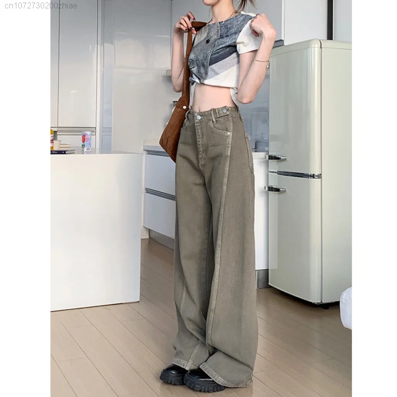 Vintage High Waist Straight Pants Loose Wide Leg Jeans Women's Spring Casual Denim Long Trousers Slim Pants Harajuku Streetwear