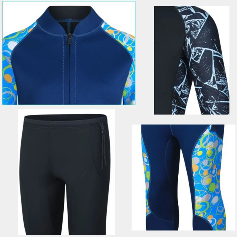 3MM Printing Couple Split Divingsuit Men Warm Snorkeling Surfing Wet Suit Front Zipper Long Sleeved & Pants Women Oulylan