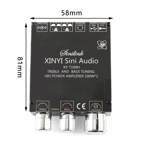 XY-T100H 블루투스 5.0 파워 오디오 앰프 보드, 홈 시어터 앰프, 스테레오 고음 및 저음 조정, 100W + 100W, TPA3116D2 2