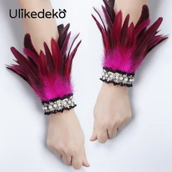 1920s Feather Cuffs Wristbands Women Winter Gloves Rave Party Feather Wrist Cuffs Sleeves Gothic Punk Showgirl Dance Accessories