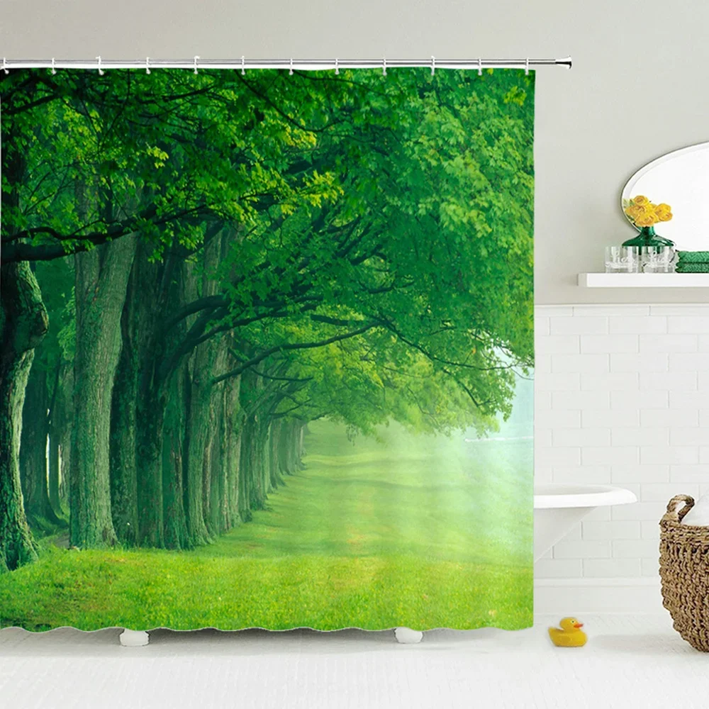 Modern Forest Shower Curtain Green Plant Tree Landscape Shower Curtain Bathroom Waterproof Bathroom Decor cortina de la ducha shower curtains