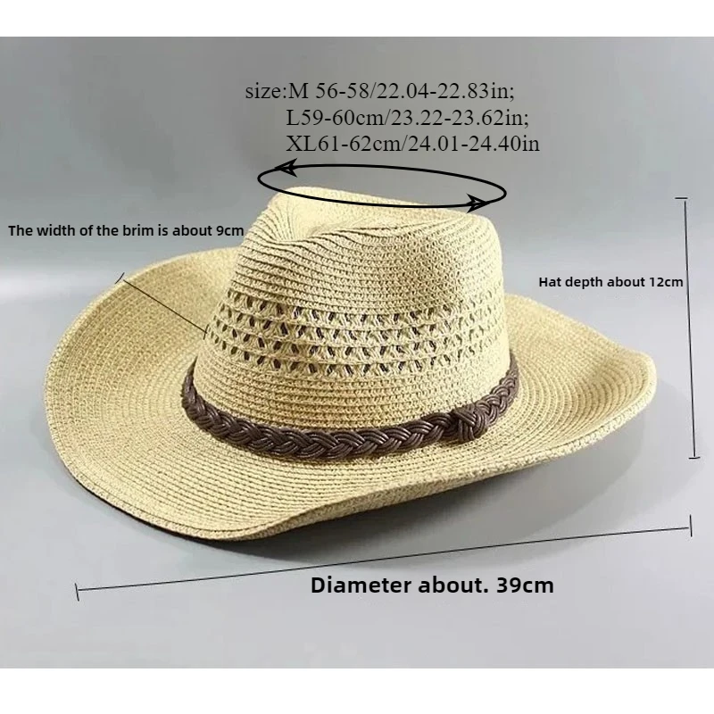 Sun Hat Man Hollow Straw Hat Wide Brim Beach Foldable Cap Big Bone Size Plus Size Sun Protection Fedora Hat 58CM 60CM 62CM