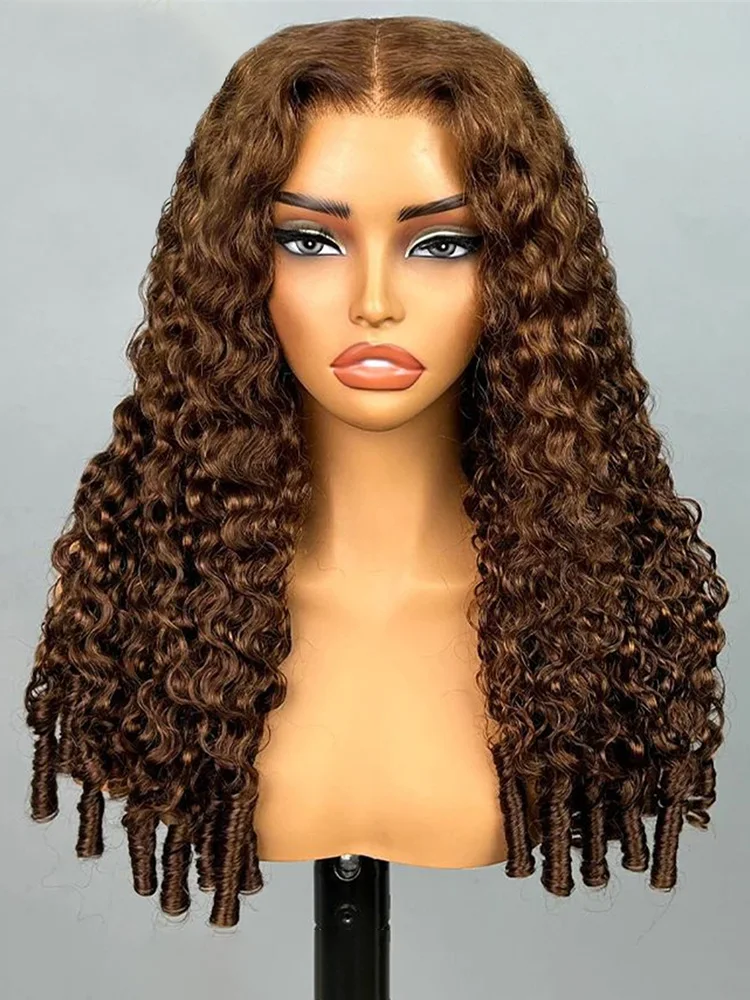 Rosslyn Chocolate Brown Human Hair Wig Burmese Curly Hair Wig Deep Wave Wigs Water Wave High Density Lace Wigs Pre Plucked 3