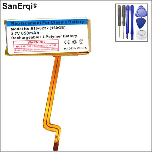 Batteria Per Ipod Classic Gen 7 Gen 160 Gb Per Ipod 5/5.5 Gen 30 Gb 616-0229 / 616-0232 80Gb 120Gb Con Strumenti Sostituzione 650 Mah