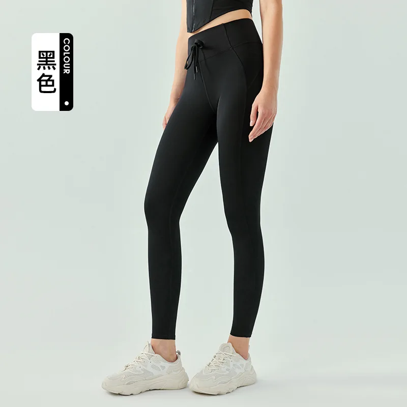 thumbnail image 1 of Pantalones deportivos de cintura alta con cordón para mujer, sin hilos incómodos, hermosos pantalones deportivos para la cadera, medias desnudas de resistencia media, 1 of 5